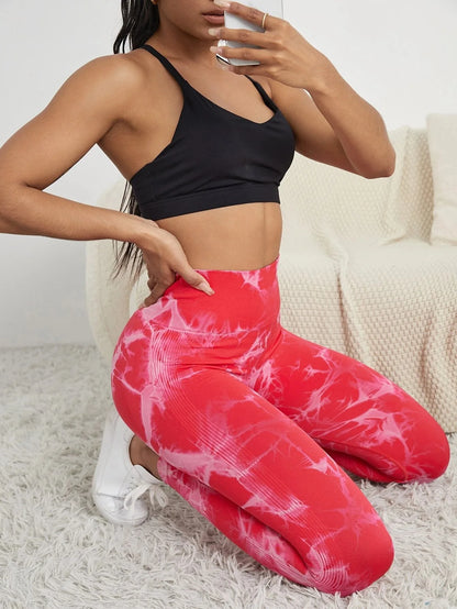 Women Marbling Color Tie-Dye Yoga Pants Sports Leggings