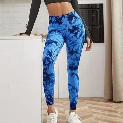 Women Marbling Color Tie-Dye Yoga Pants Sports Leggings