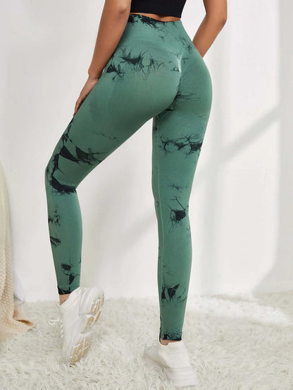 Women Marbling Color Tie-Dye Yoga Pants Sports Leggings