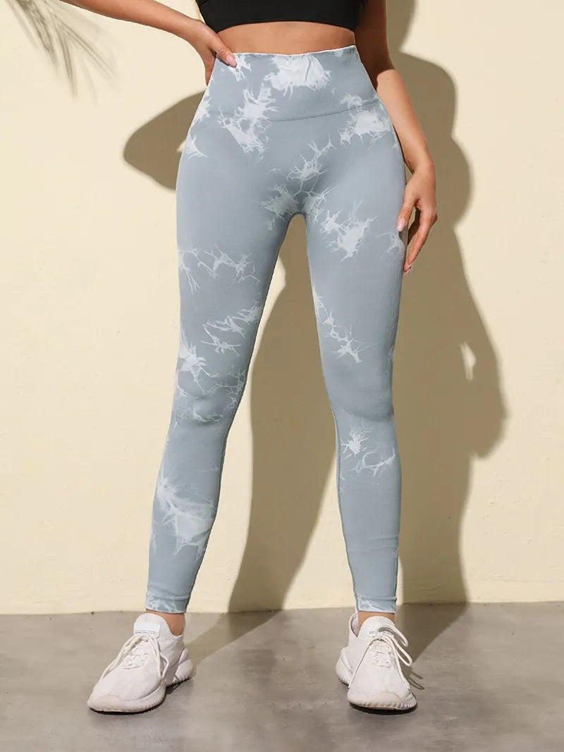 Women Marbling Color Tie-Dye Yoga Pants Sports Leggings