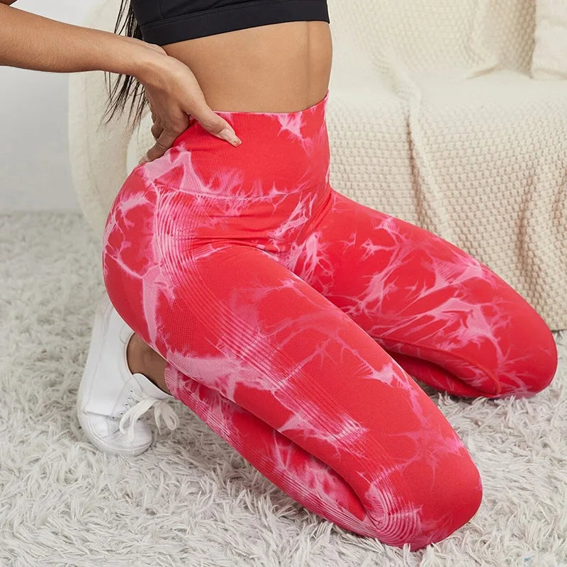 Women Marbling Color Tie-Dye Yoga Pants Sports Leggings