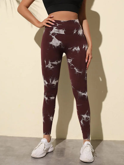 Women Marbling Color Tie-Dye Yoga Pants Sports Leggings