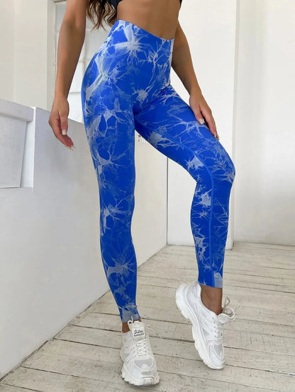 Women Marbling Color Tie-Dye Yoga Pants Sports Leggings