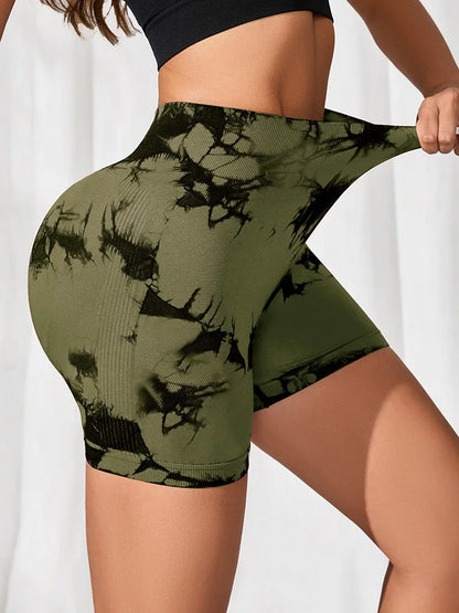 Women Marbling Color Tie-Dye Yoga Shorts For Women High Waist