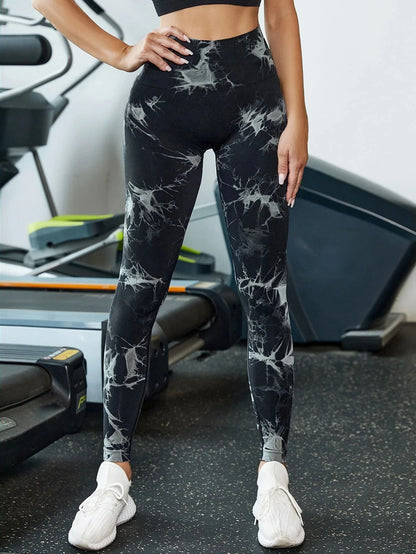 Women Marbling Color Tie-Dye Yoga Pants Sports Leggings