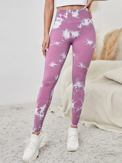 Women Marbling Color Tie-Dye Yoga Pants Sports Leggings