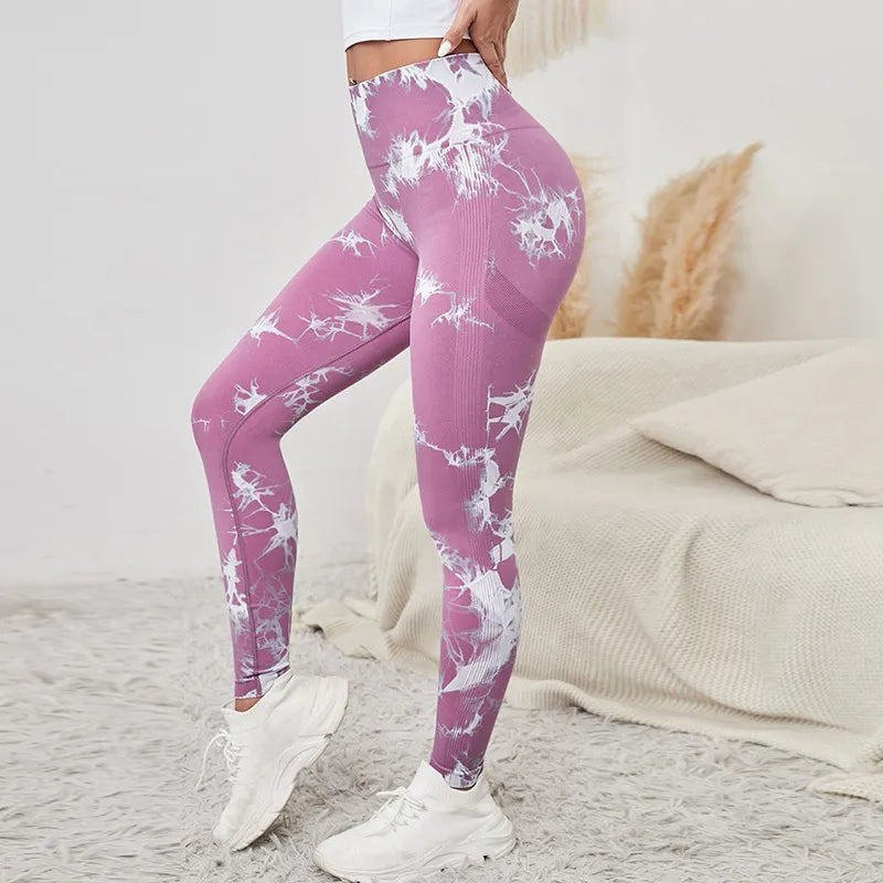 Women Marbling Color Tie-Dye Yoga Pants Sports Leggings