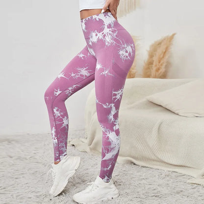 Women Marbling Color Tie-Dye Yoga Pants Sports Leggings