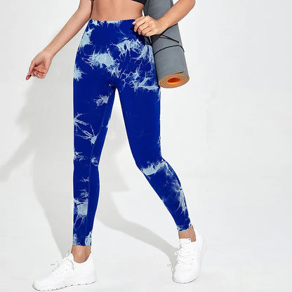 Women Marbling Color Tie-Dye Yoga Pants Sports Leggings