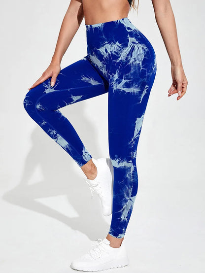 Women Marbling Color Tie-Dye Yoga Pants Sports Leggings