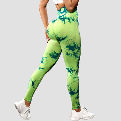 Women Marbling Color Tie-Dye Yoga Pants Sports Leggings