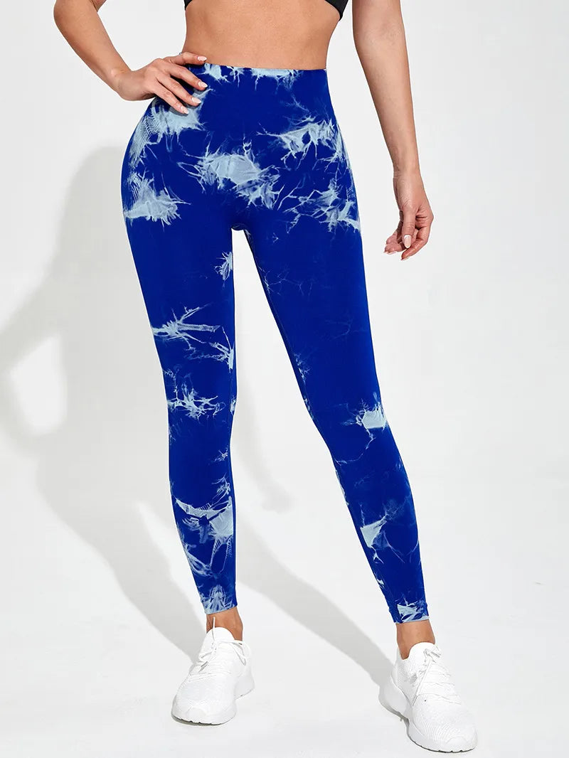 Women Marbling Color Tie-Dye Yoga Pants Sports Leggings