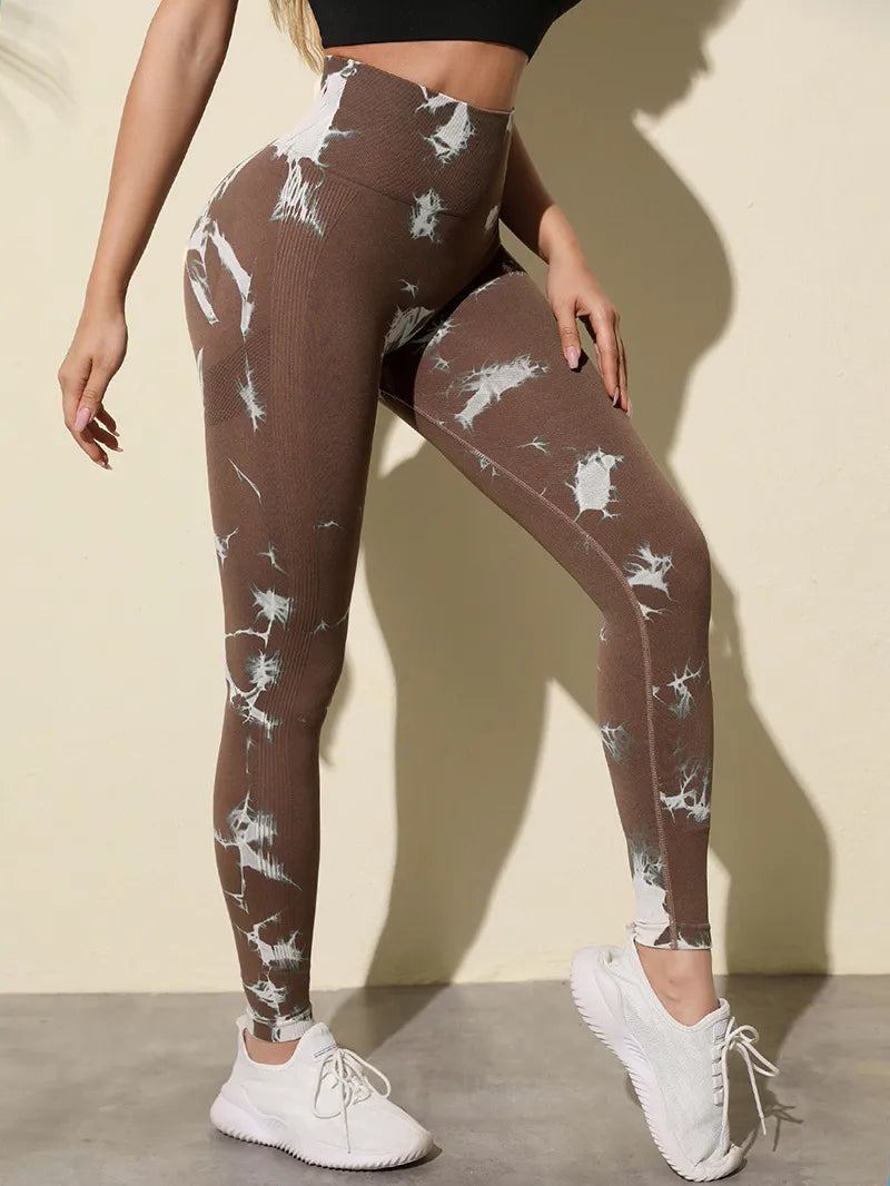 Women Marbling Color Tie-Dye Yoga Pants Sports Leggings