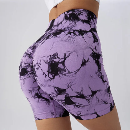 Women Marbling Color Tie-Dye Yoga Shorts For Women High Waist