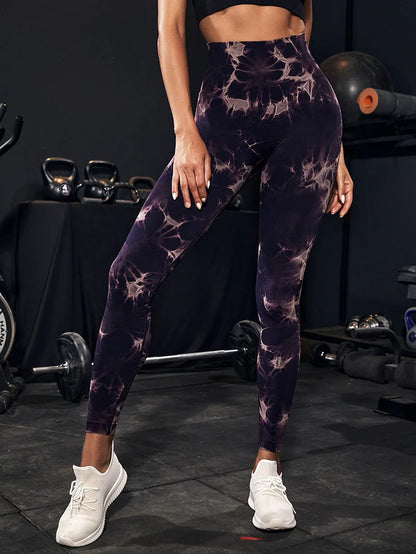 Women Marbling Color Tie-Dye Yoga Pants Sports Leggings