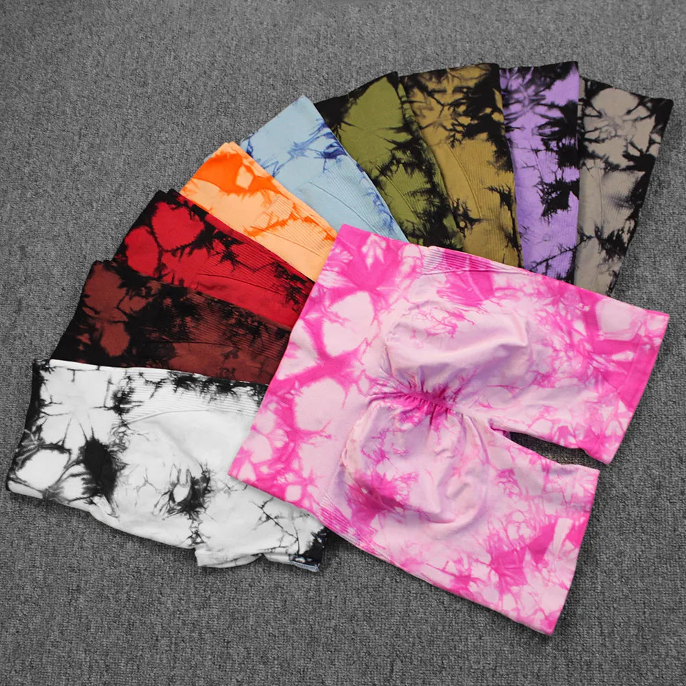 Women Marbling Color Tie-Dye Yoga Shorts For Women High Waist