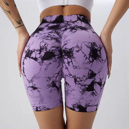 Women Marbling Color Tie-Dye Yoga Shorts For Women High Waist