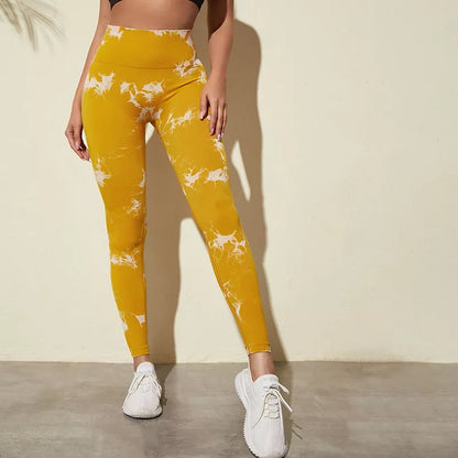 Women Marbling Color Tie-Dye Yoga Pants Sports Leggings